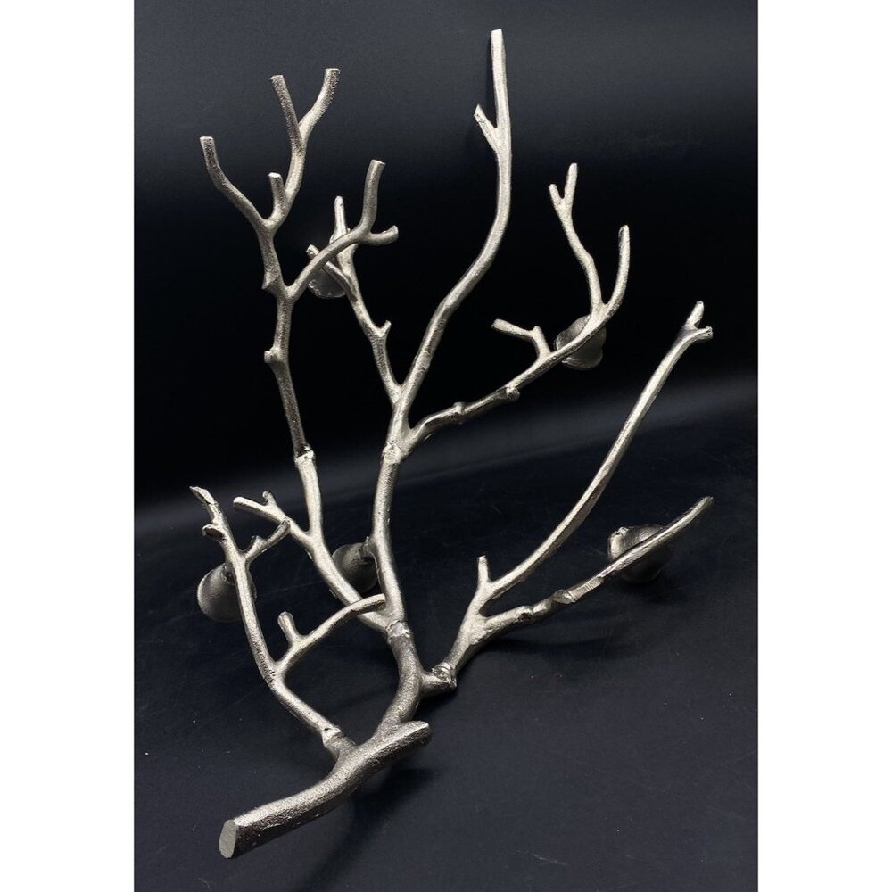Cast Aluminum Silver Tone Metal Manzanita Branch 5 Candle Holder Centerpiece - Picture 3 of 13
